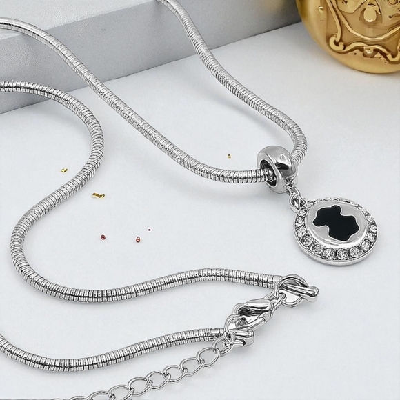 🆕️ 18K Gold Plated Stainless Steel Snake Chain Black Bear Charm & Rhinestones - Picture 10 of 16